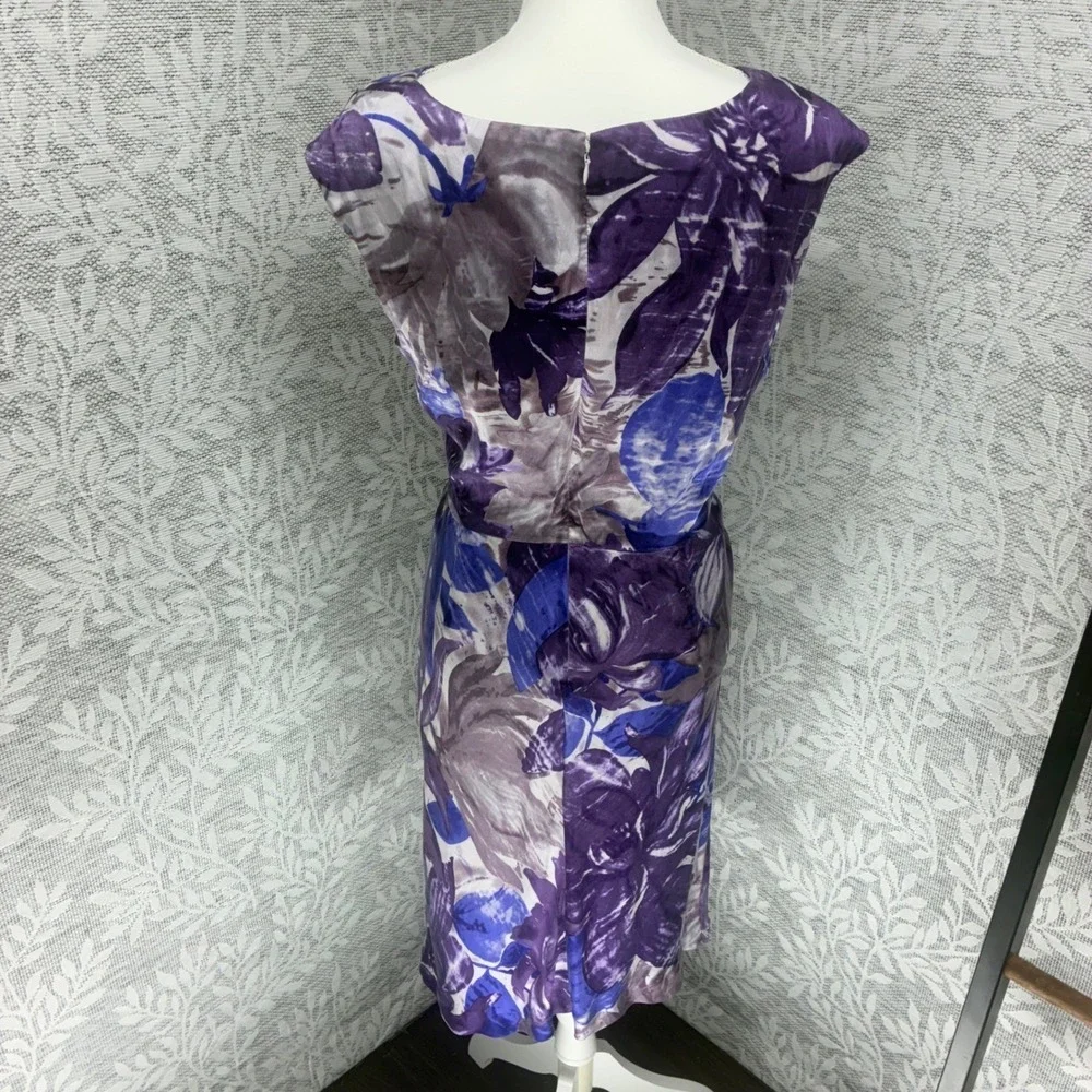 Suzi Chin Silk Dress 14 Purple‎ Floral Abstract Ruched Designer Luxury Cocktail